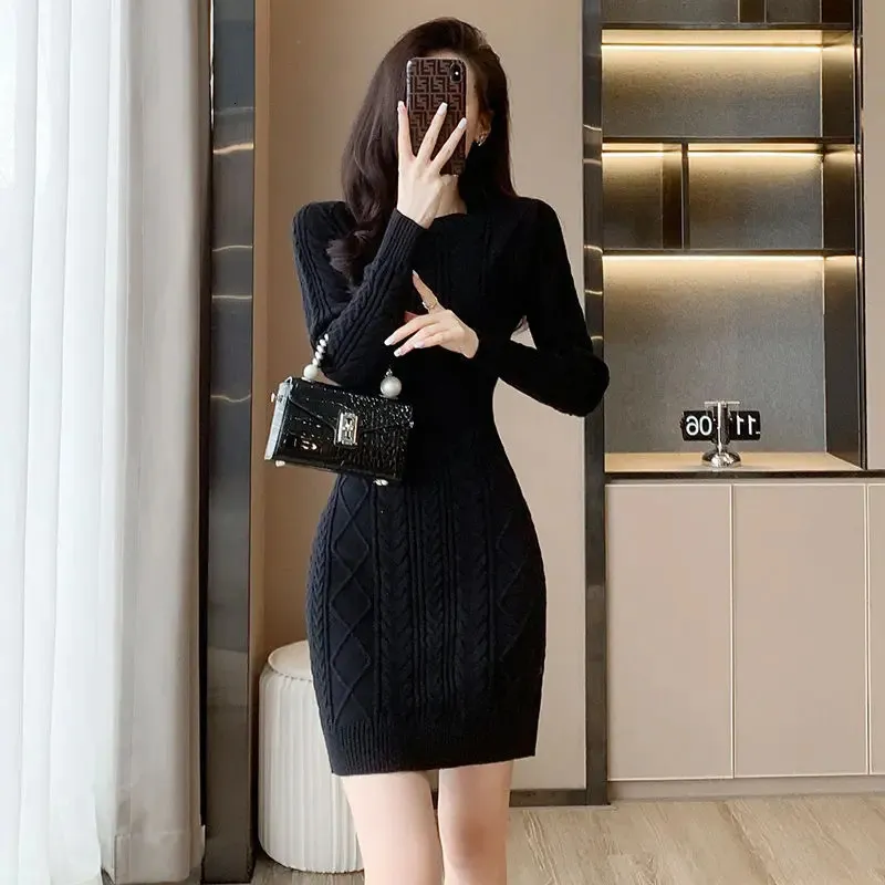 interior knit dresses Slimming Black Wool Dress For Women ... From Lu01, $28.69 In Bulk Gown