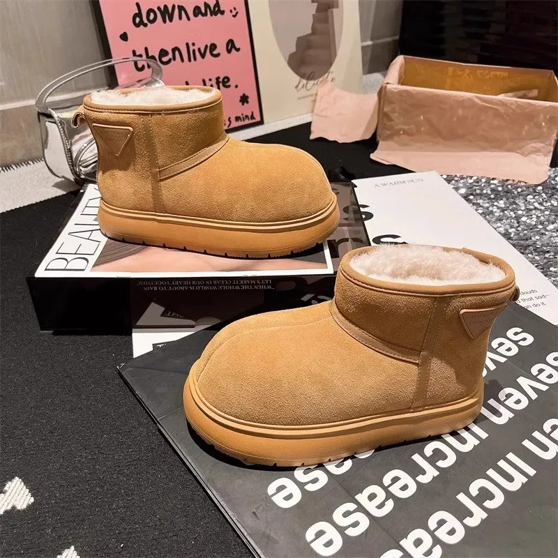 2026 Shearling-Schneestiefel für Damen, flauschige Winterstiefeletten mit Fellfutter, warm und kuschelig gefüttert_voghion.com