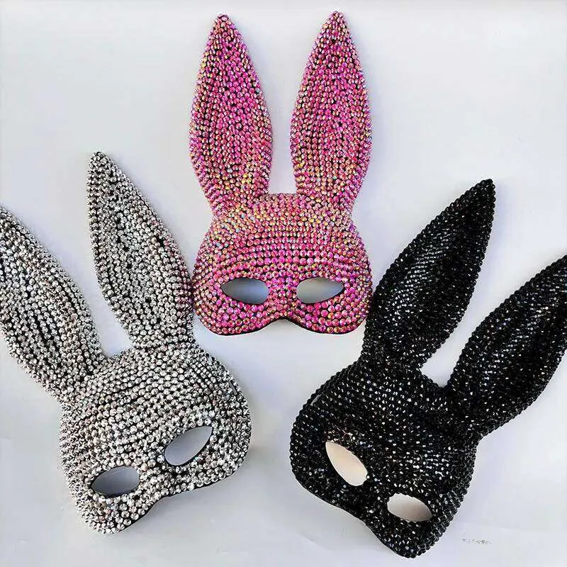 Colorful Rabbit Mask Halloween Sequin Rabbit Mask Full Face Costume for Women in Light ...
