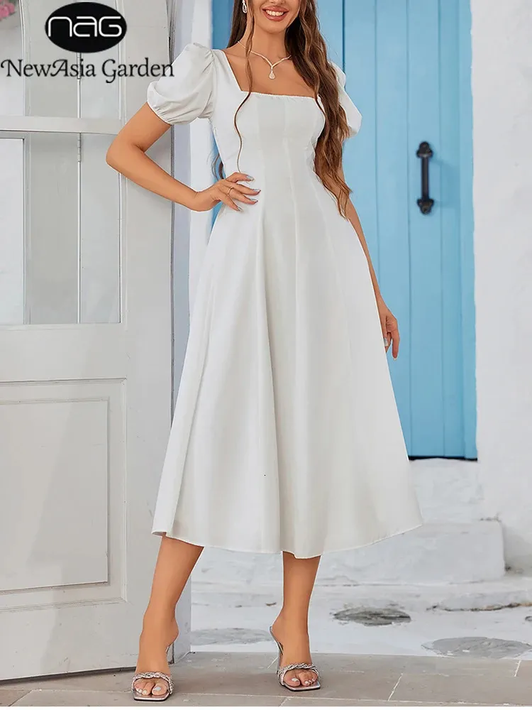 white chiffon dress midi Women's White Chiffon Mini Polka Dot Cape Detail Bandeau Skater Midi Dress