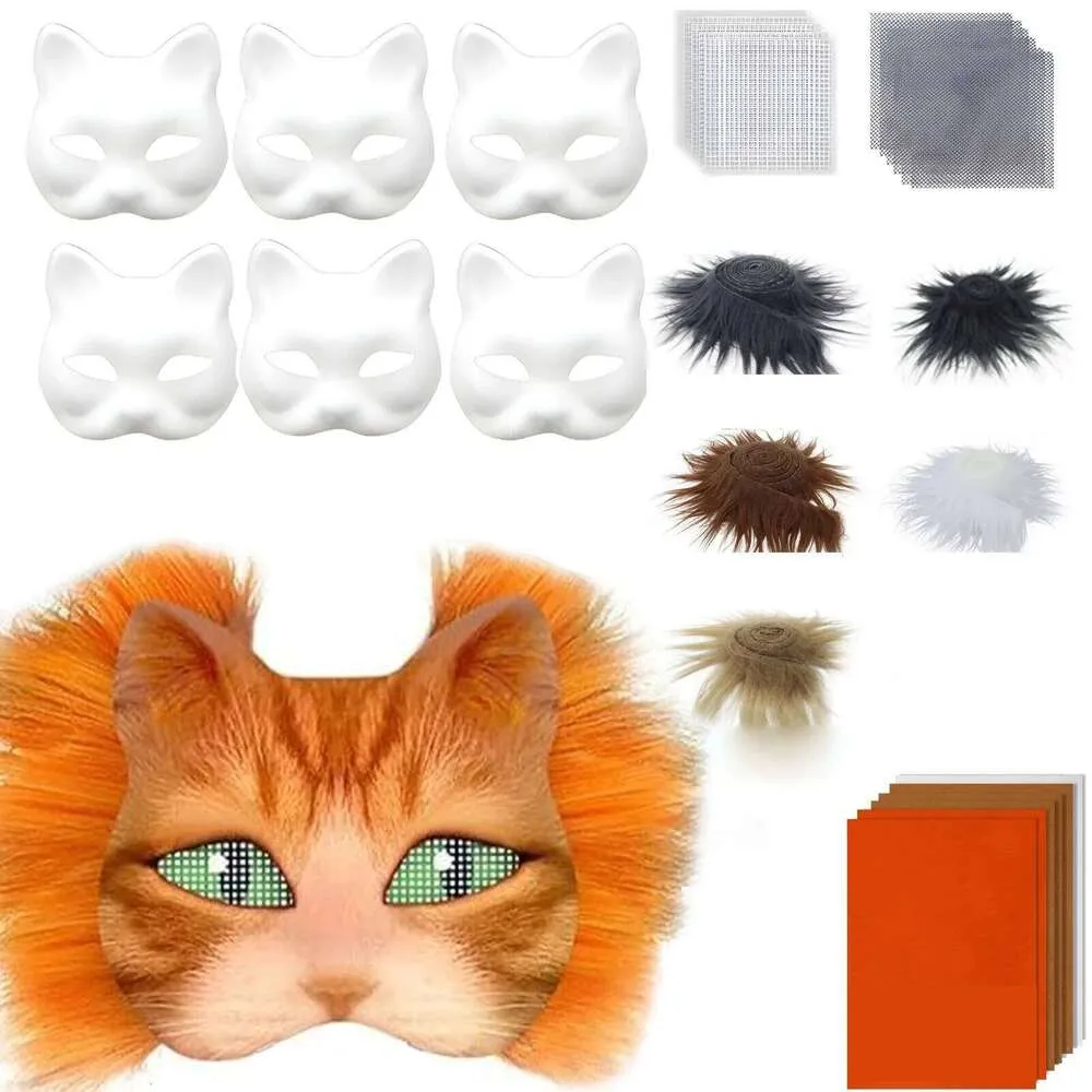 Kit De Máscara Therian De Gato Realista – Máscara Blanca De Media Cara Con Fieltro Y Piel Sintética, Disfraz Para Cosplay Y Fiestas