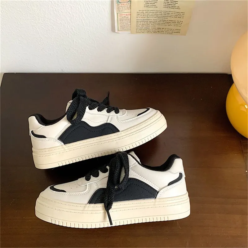 Gratis verzending Klassieke witte leren sneakers voor dames, nieuwe chunky platformschoenen uit 2026, veelzijdige casual schoenen voor elke dag_voghion.com