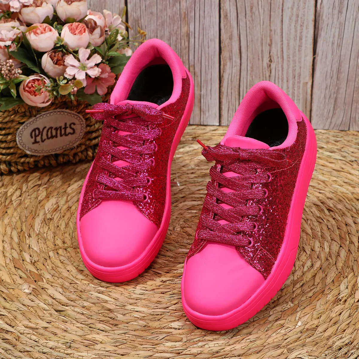 Damen Glitzer Sneaker Mit Dicker Sohle Für Fitness Und Training_voghion.com