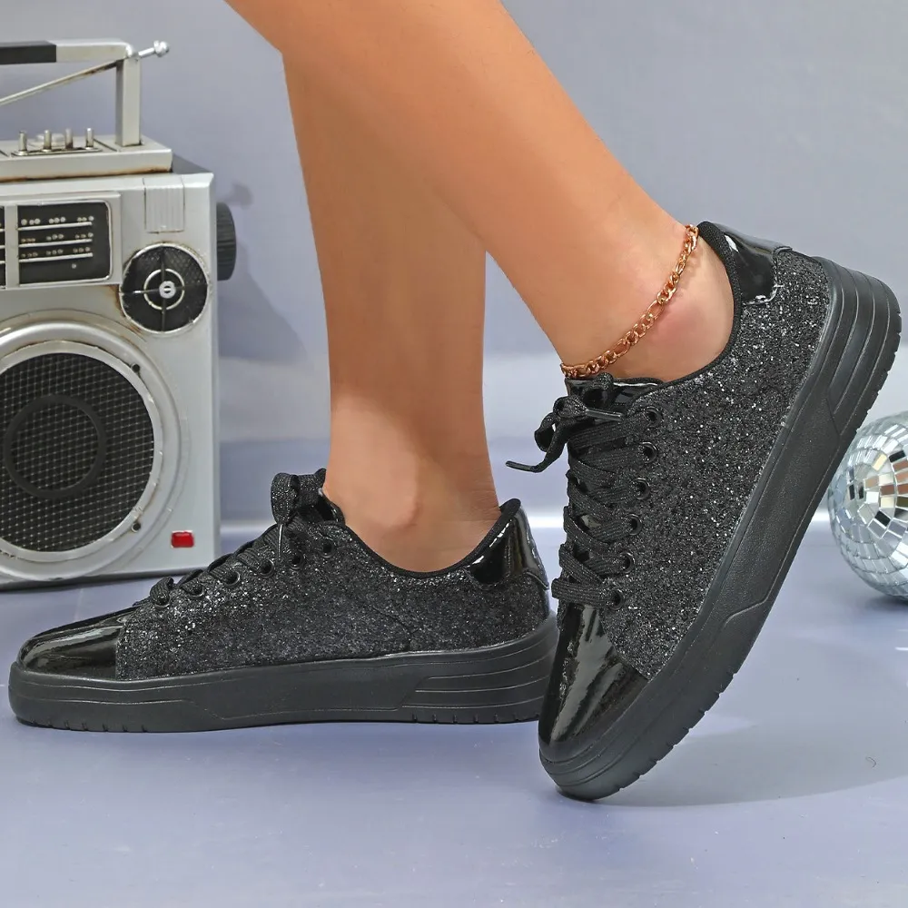 Damen Glitzer Sneaker Mit Dicker Sohle Für Fitness Und Training_voghion.com