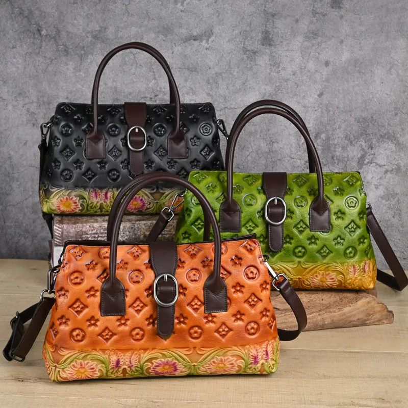 Free Shipping 2026 New Design Arrival Vintage Oriental Style Embossed Handbag Premium Light Luxury Versatile Fashion_voghion.com