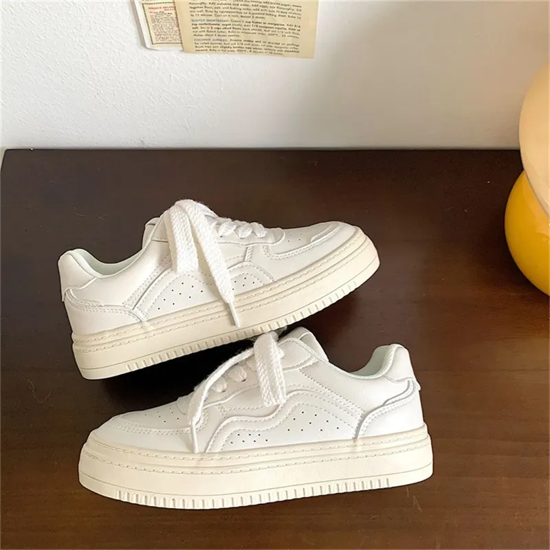 Gratis verzending Klassieke witte leren sneakers voor dames, nieuwe chunky platformschoenen uit 2026, veelzijdige casual schoenen voor elke dag_voghion.com
