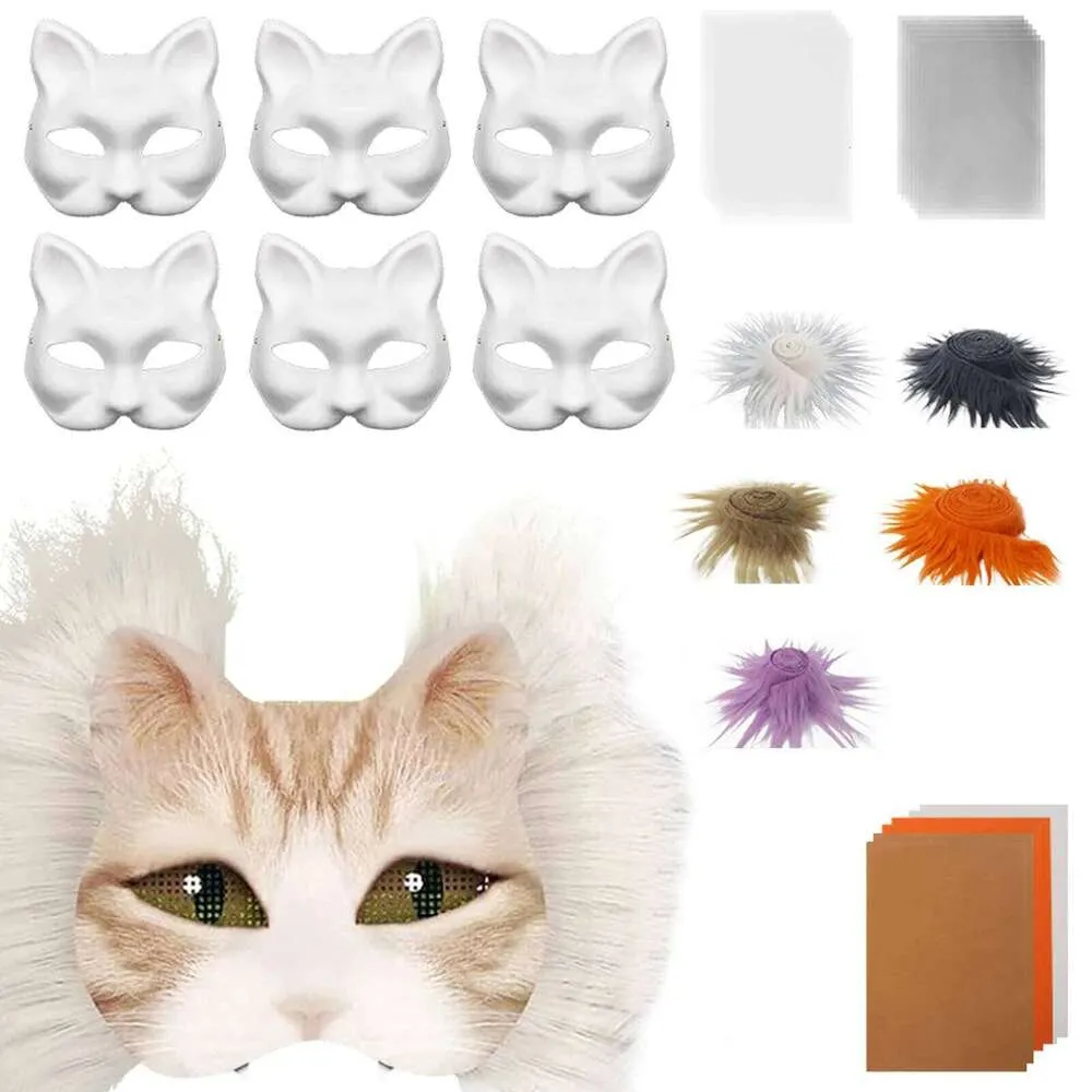 Dreamtop Kit De Máscara De Gato DIY – Incluye Máscara Blanca, Fieltro, Pelo Sintético, Diamantes Y Pinturas Para Manualidades