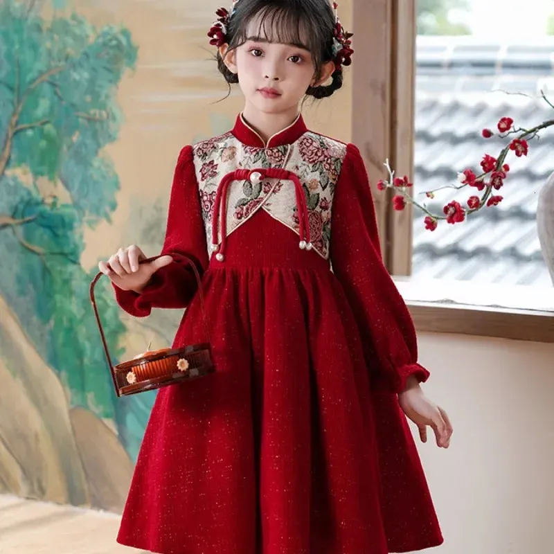 red chinese dress long sleeve Red Cheongsam Dress, Chinese Wedding Qipao, Floral Jacquard