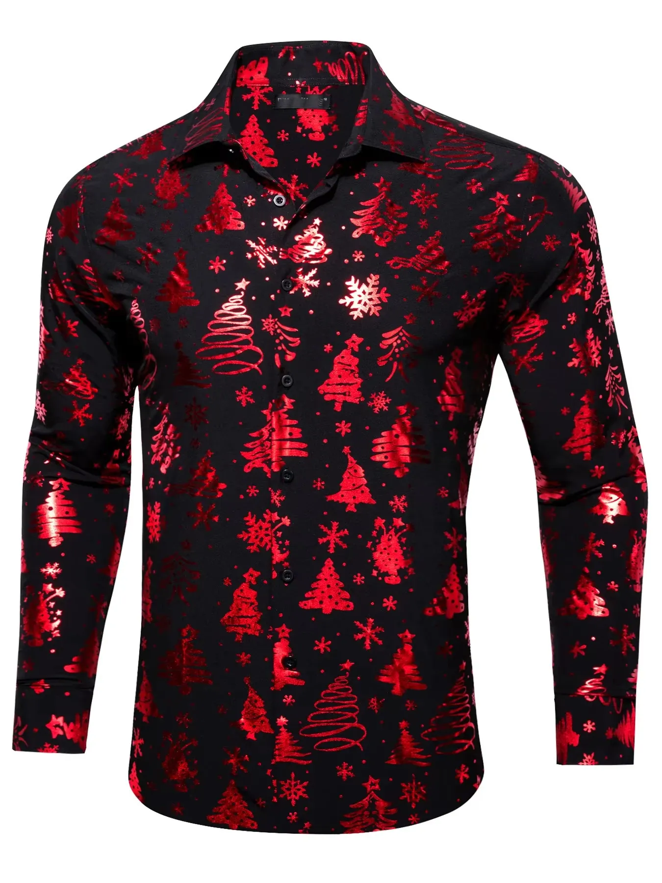 mens christmas tree dress shirt White Christmas Long Sleeve Men Button Up Shirt, Santa Claus Xmas Trees Guys Male Print Buttoned Down Collared Casual Dress Plus Size Shirt M