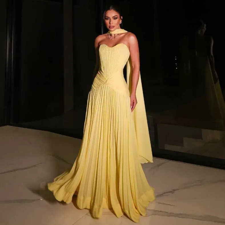 yellow pleated chiffon dress Womens Yellow Pleated Long Sleeve Chiffon Dress