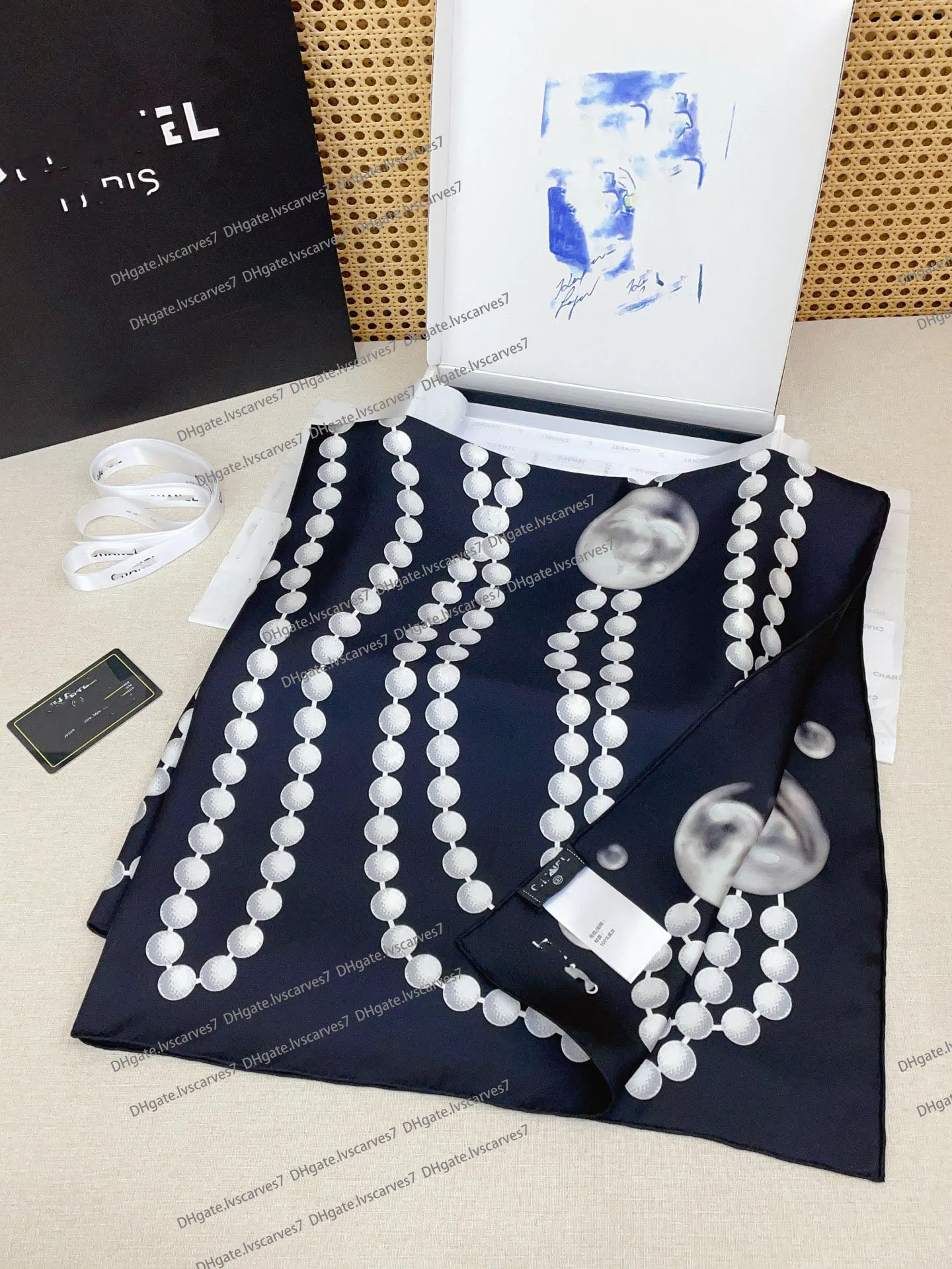LOW START Twilly High-Grade Letter C Print Silk Scarf Chanel 100 Silk Twilly Cc Logo Four Leaf Clover Scarf In  main image 4