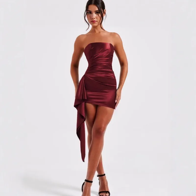 Sleeveless Strapless Bodycon Dress and Flared Mini Skirt Set for Summer Evening Sleeveless Strapless Bodycon Dress and Flared Mini Skirt Set for Summer Evening