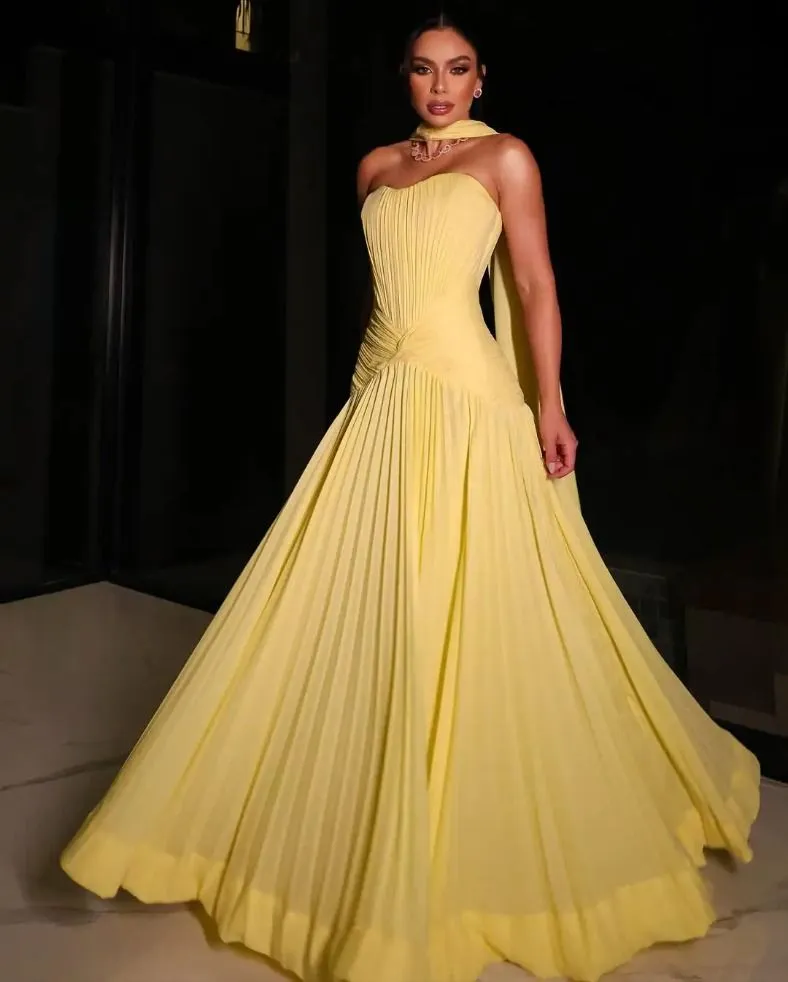 yellow pleated chiffon dress Spring Soft Long Prom Hot Sale Evening Women Travel Holiday Party Dresses sunny Chiffon bridesmaid Colour:BLUE collection_Gilt_Extra15_0529 Briannas Dressing, Champagne Caper Crafted from lightweight chiffon
