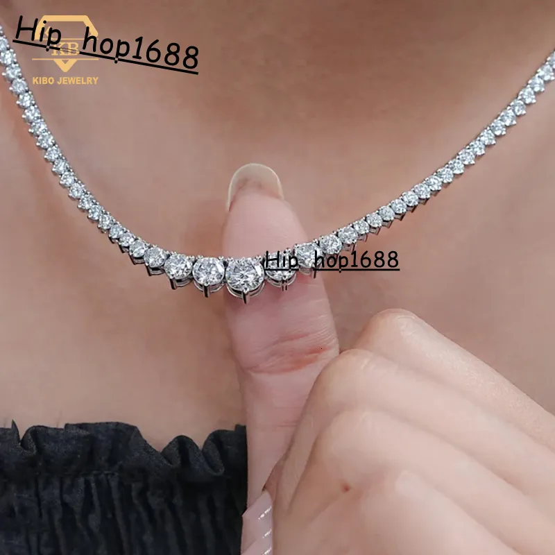 Fine Jewelry Gift Wedding Three Prong Graduated Moissaniate Tennis Chain 925 Silver For Women_voghion.com