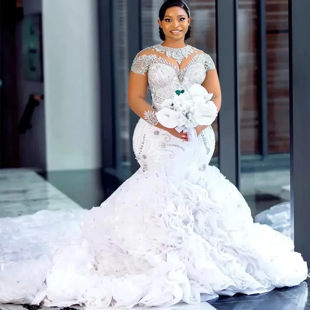 50% OFF Customized Long‑Sleeve Crystal Mermaid Wedding Dress – Best Price & Free Customization