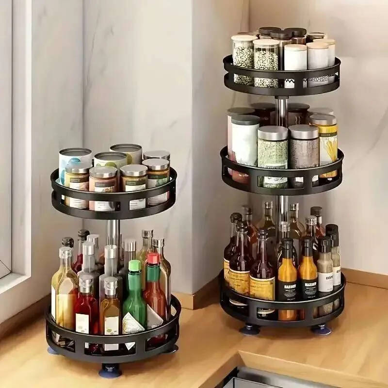 3 Tier Metal Rotating Spice Rack Organizer 360° Non Skid Carbon Steel ...