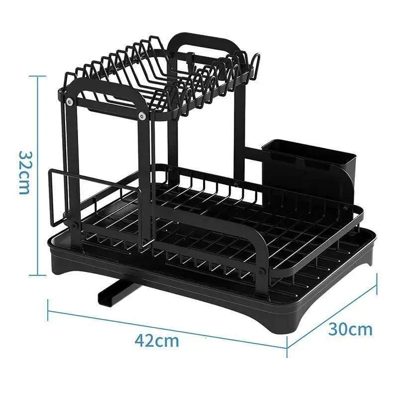 Black 2 Tier Two Tier Draining Rack With Drain Board Space Saving ...