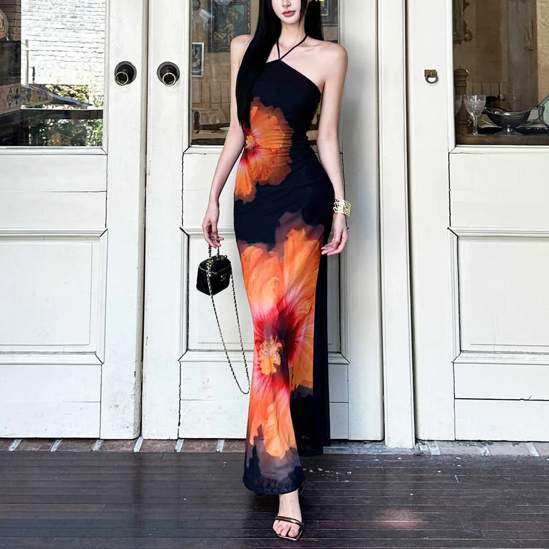 Summer Women's Spaghetti Strap Halter Neck Floral Lace Floor-Length  Slimming Dress with High Waist from Dhgate Urban Sexy Dresses - price 11.26
