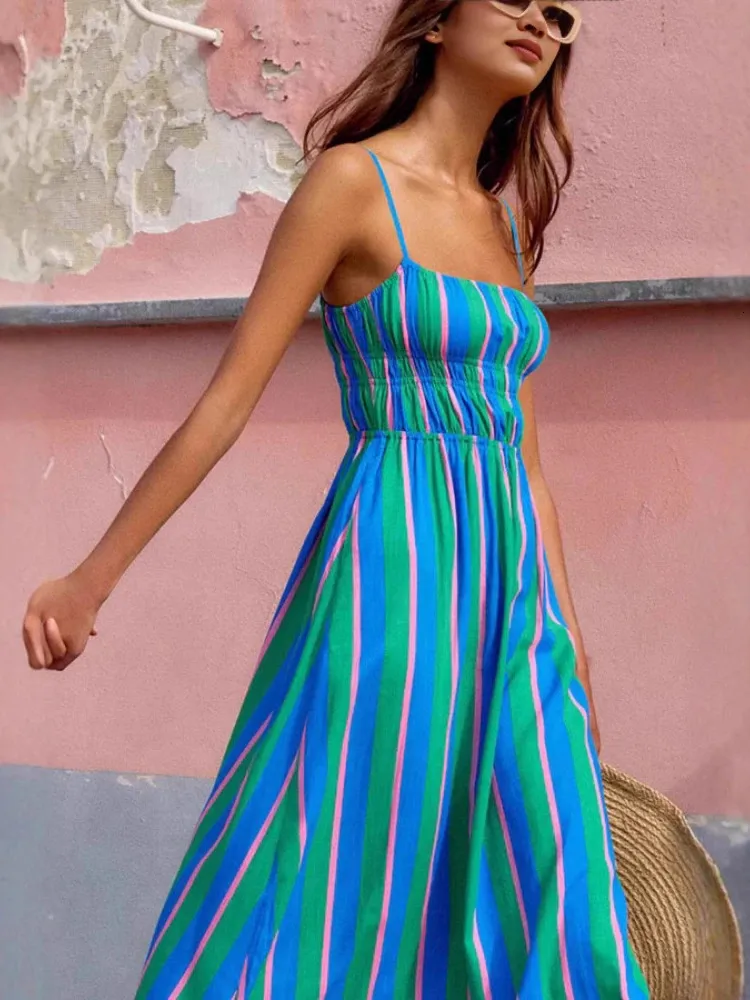slim fit dress slacks 2025 Summer Suspender Spaghetti Strap Long Dresses With Bow Pleat