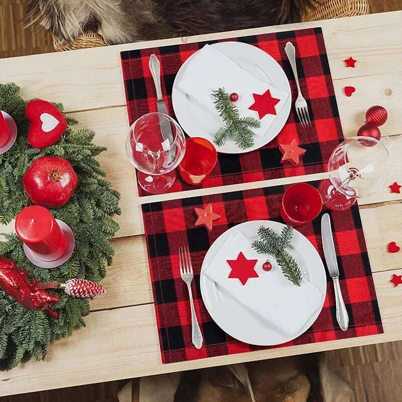 Checkered Christmas Plaid Placemats   Holiday... 