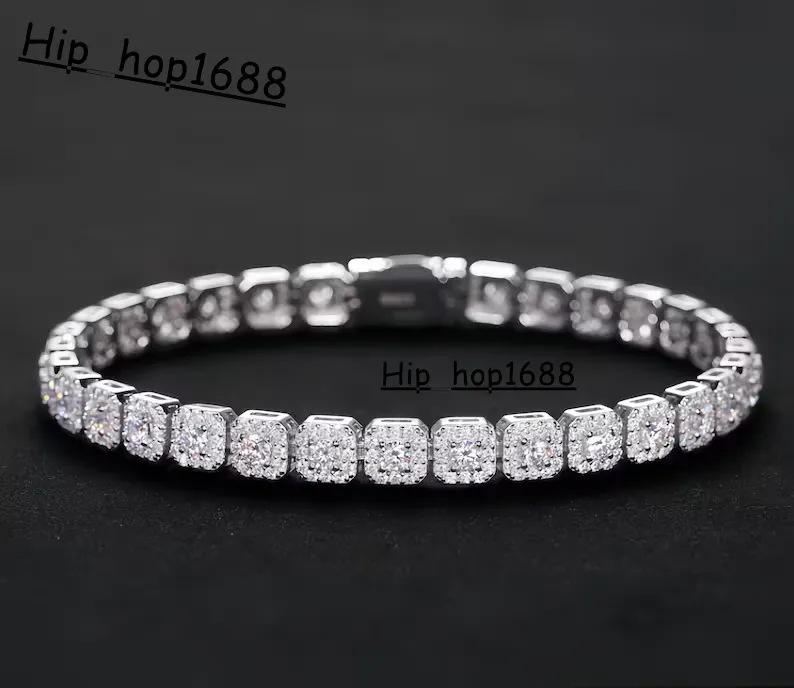 5mm Cluster VVS1 Moissanite Diamond Rapper Hip Hop Tennis Chain Bracelet 925 Sterling Silver_voghion.com