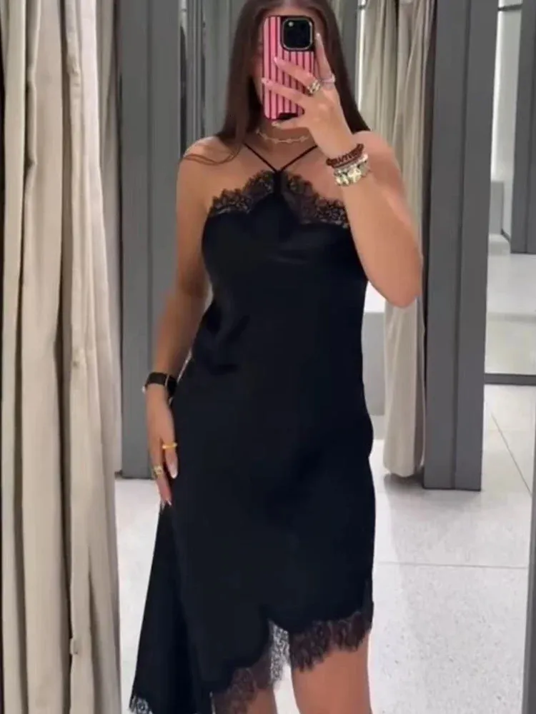 lace embroidered sling irregular dress China Factory Wholesale Ladies Sexy Lace-up Chain Sling Irregular Dress - Dress and Girl Dress price