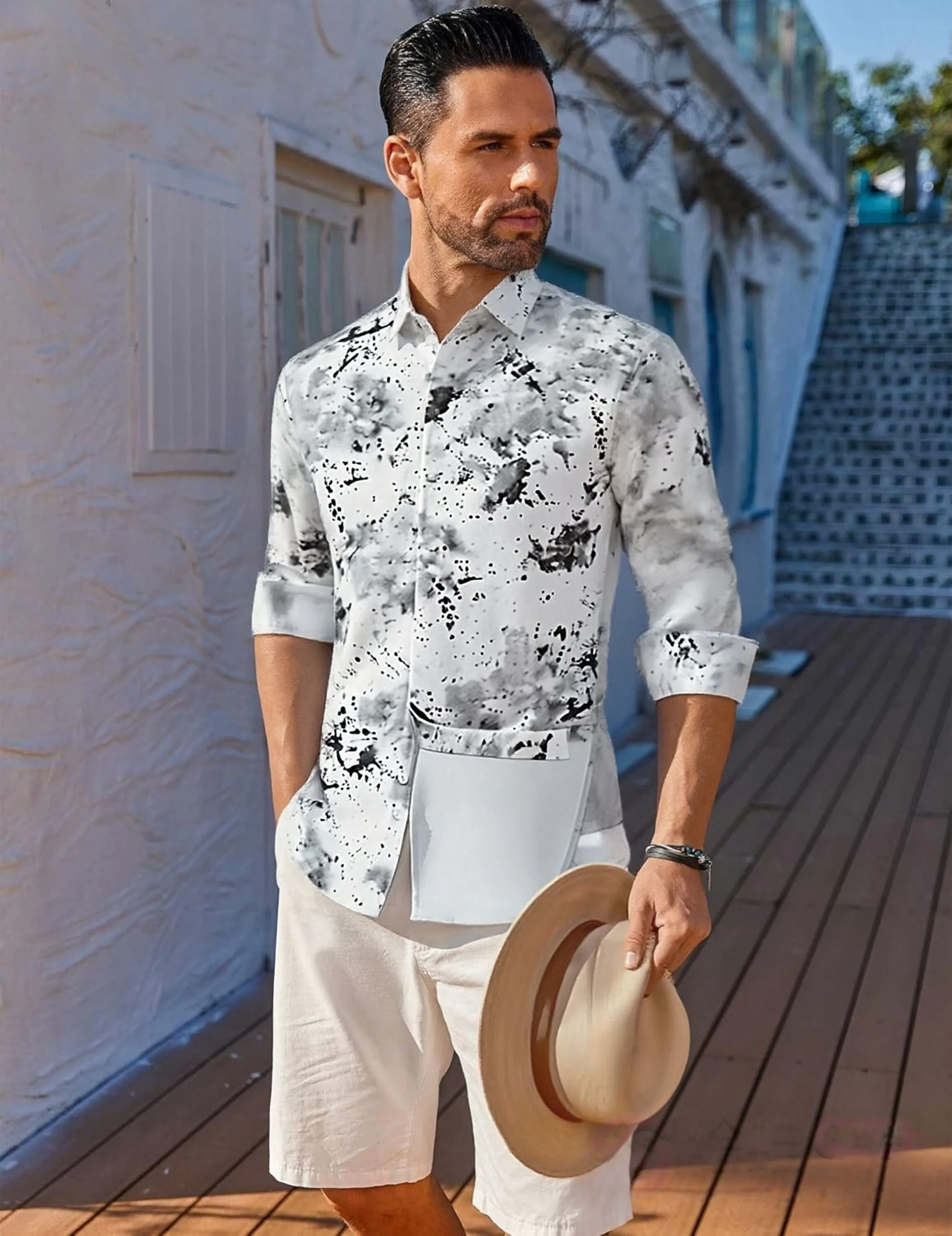 3x dress shirt size Blu Rock Galaxy By Harvic Men's Short Sleeve Slim Fit Oversized Button Down Dress Shirt ( Sizes 3X-5X)