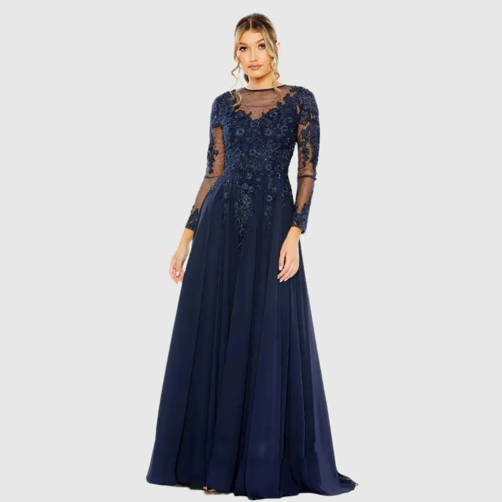 long sleeve navy blue wedding guest dress Zapaka Women Navy Sheath Long Sleeves Bridemaid Dress with Slit Velvet V-Neck Wedding Guest Dress, Navy / US8