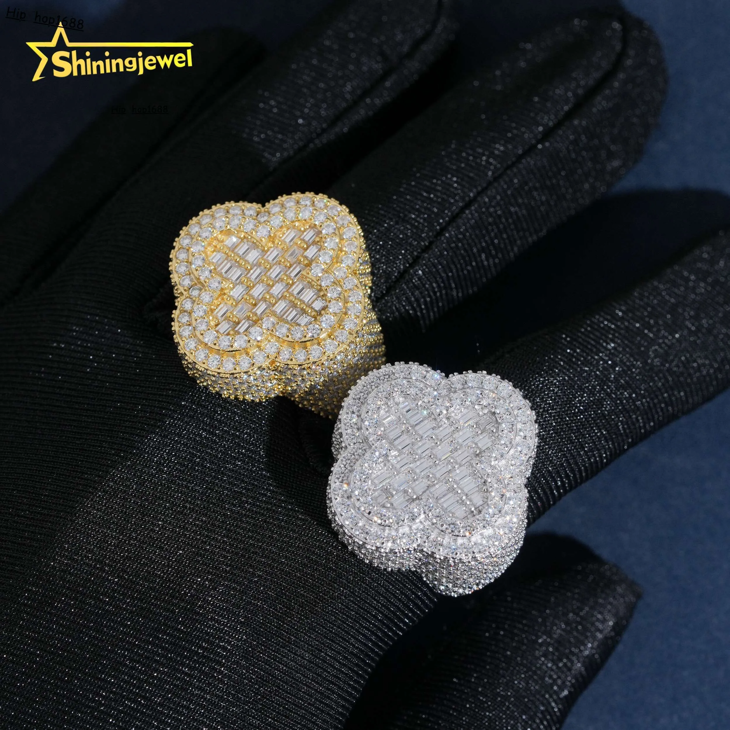 Stock Pass Diamond Tester Jewelry 925 Silver Fully Iced Cross Baguette Moissanite Ring Hip Hop For Men_voghion.com