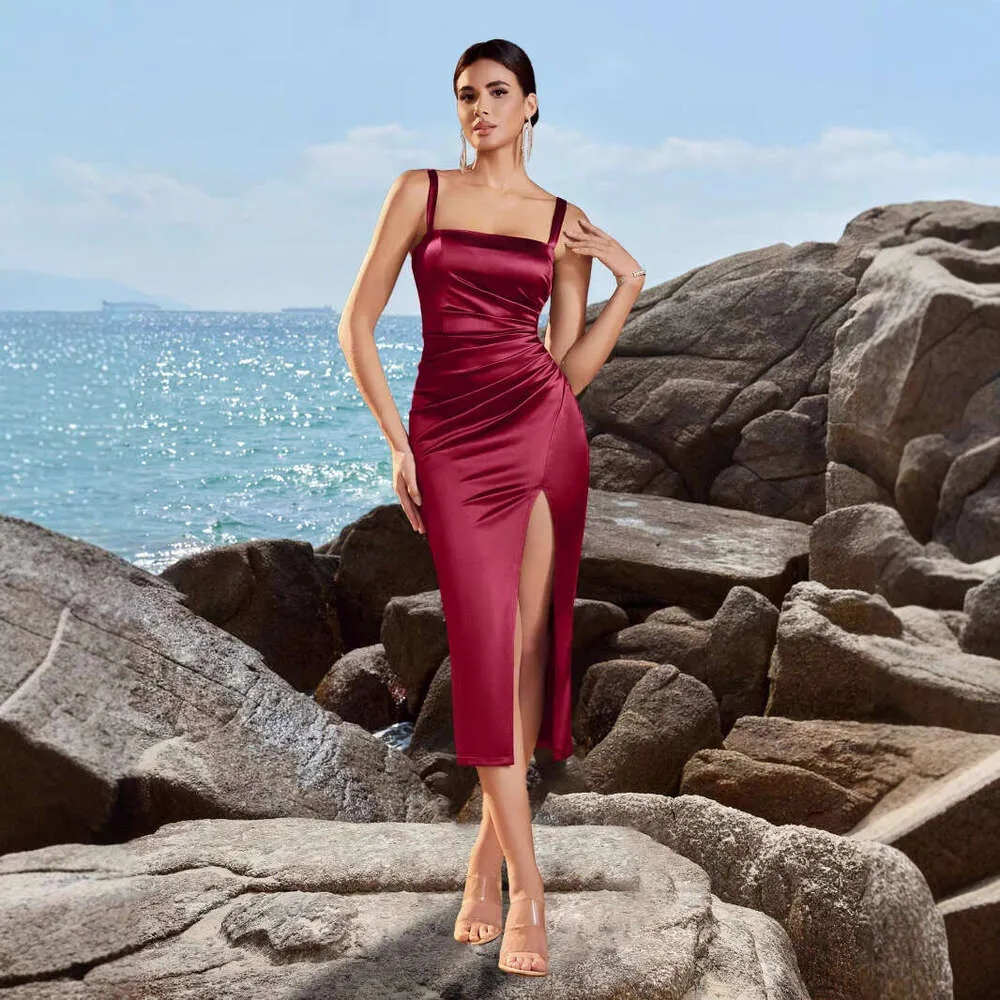 knee high slit dress Satin Knee-Length Off-Shoulder Spaghetti Strap Polyester Evening Dress from Dhgate Urban Sexy Dresses halloween fancy dres