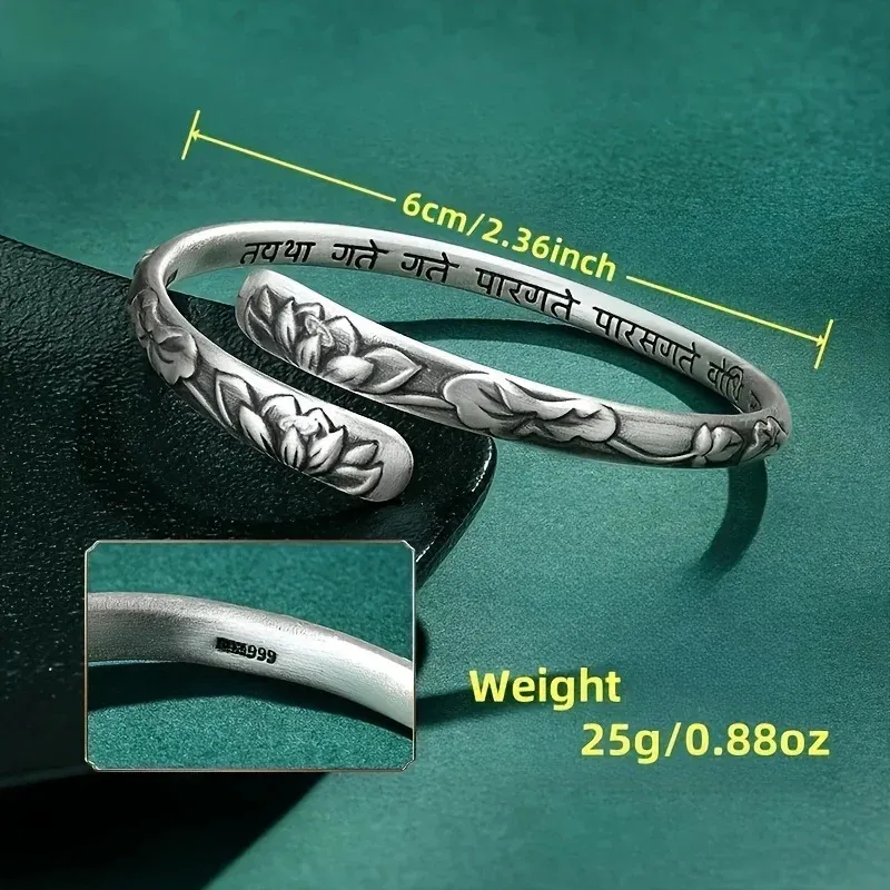 ヴィンテージ 925 タイシルバー蓮の花カフブレスレット女性用 を