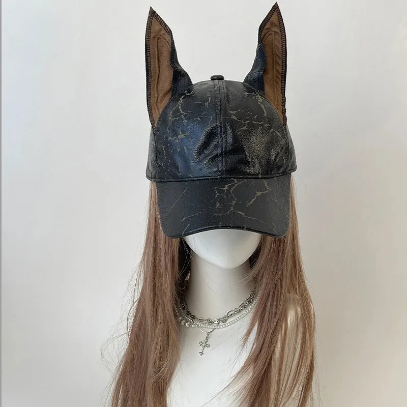 New punk leather rivet dog ear baseball gothic hat Punk Rivet Skull PU Leather Newsboy Cap – GTHIC main image 3