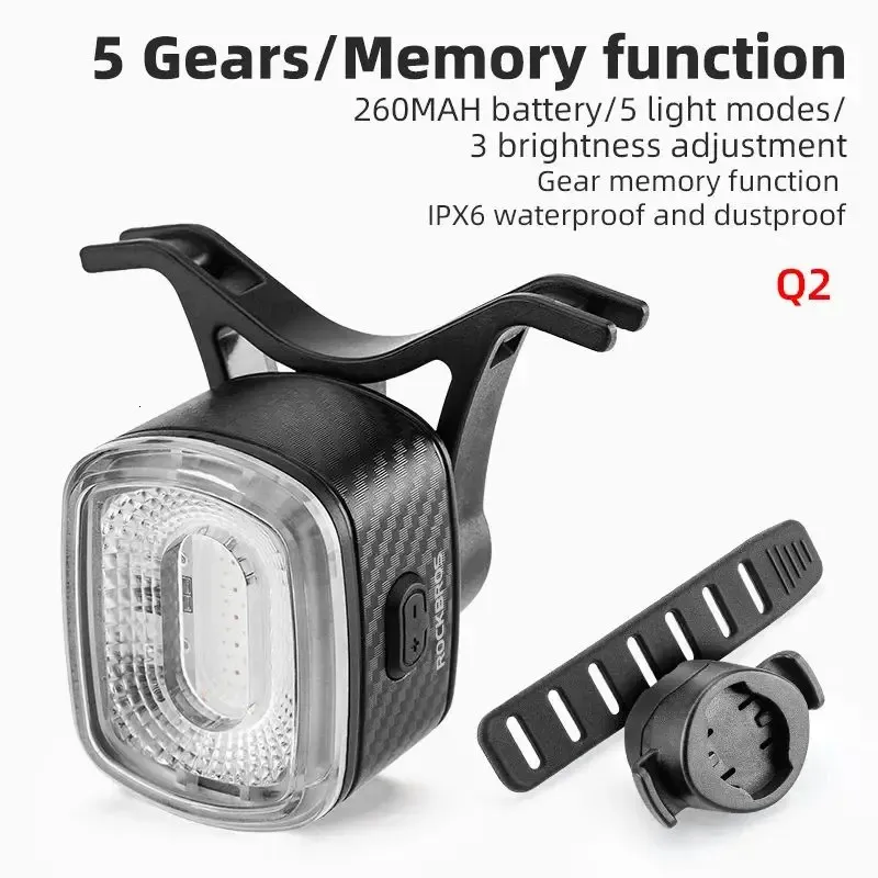 ROCKBROS REX02 Feu arrière intelligent pour vélo LED Lampe d'avertissement 500mAh Lumière de cyclisme (sans clignotants