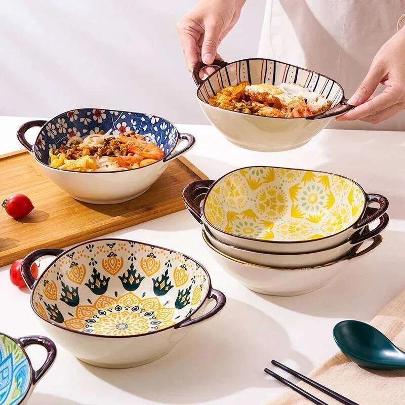 Ceramic Handled Soup Bowls   Large Microwave Safe... 