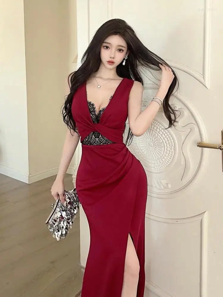Casual Dresses Vintage Women Black Red Patchwork Lace... From 32,54  |  DHgate