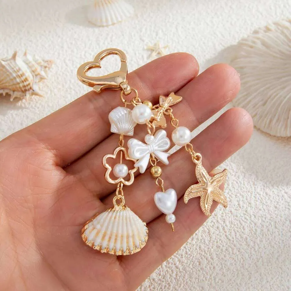 Boho Starfish Scallop Keychain Acrylic Bowknot Flower Imitation Pearl ...
