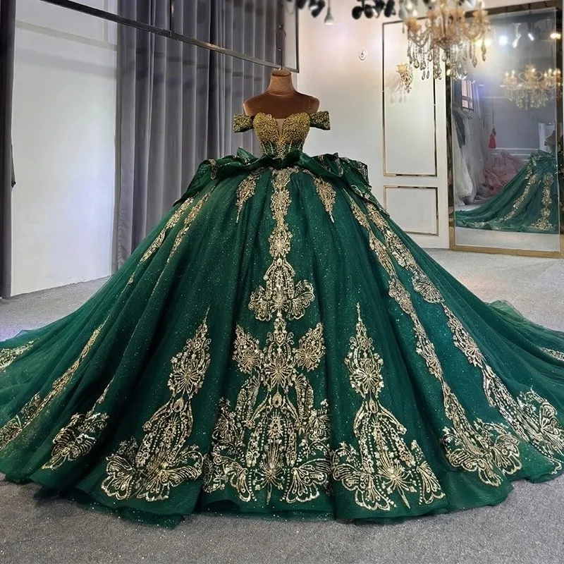 black and green quinceanera dresses Tulle Dress Off The Shoulder Lace Applique Beading Crystal Bow Floor-Length from Dhgate Quinceanera 2026/3/28