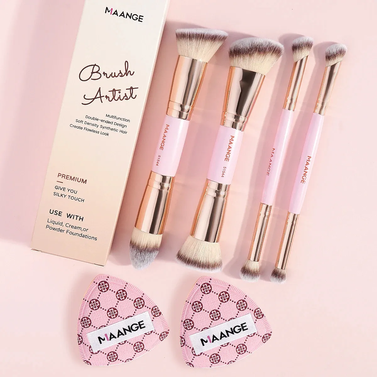 59% OFF MAANGE 6‑Piece Makeup Brush Kit – Double‑Head Foundation, Concealer, Blush, Eyeshadow + 2 Air Cushion Puffs – Only $8.5