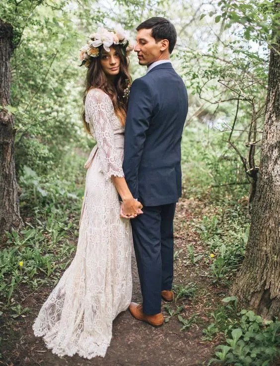 vintage inspired beach wedding dresses Chiffon Rustic Wedding Dress With Train, A-line Beach Wedding Gown, MW685