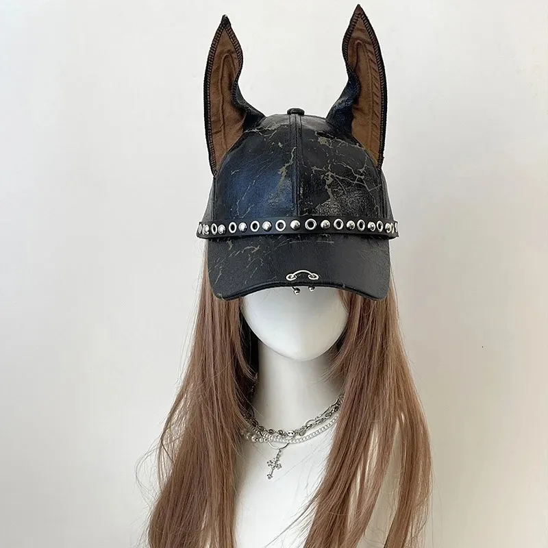 New punk leather rivet dog ear baseball gothic hat Punk Rivet Skull PU Leather Newsboy Cap – GTHIC main image 2
