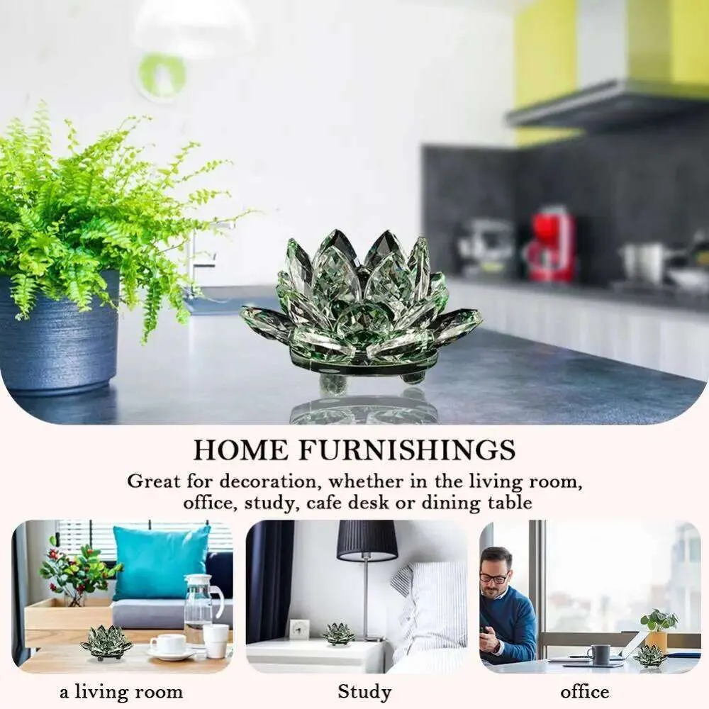 Crystal Lotus Flower Decoration – Handmade Glass Carving For Living Room & Office Desk