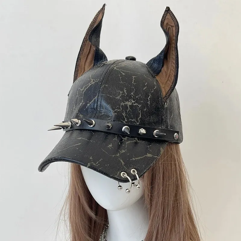 Niche Punk Leather Rivet Dog Ears Baseball Caps... From 17  display picture 3