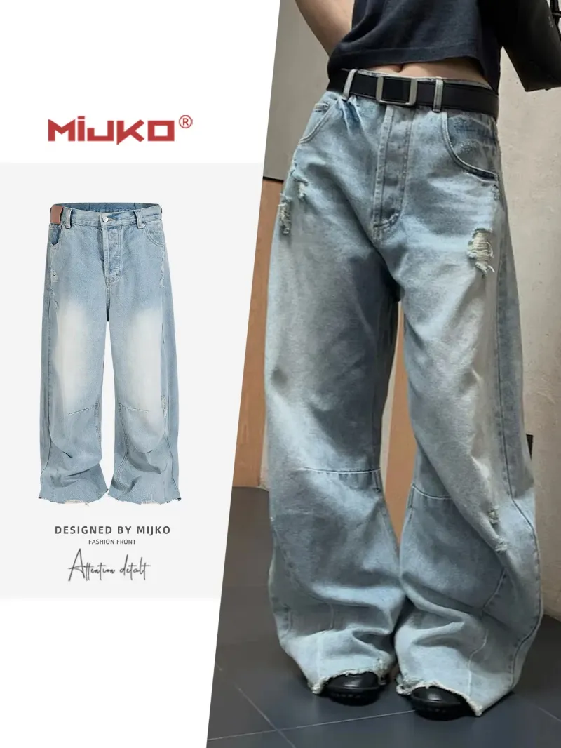 MIJKO Unisex Ripped Jeans Round Arc Cutting Vintage... From 47,79 