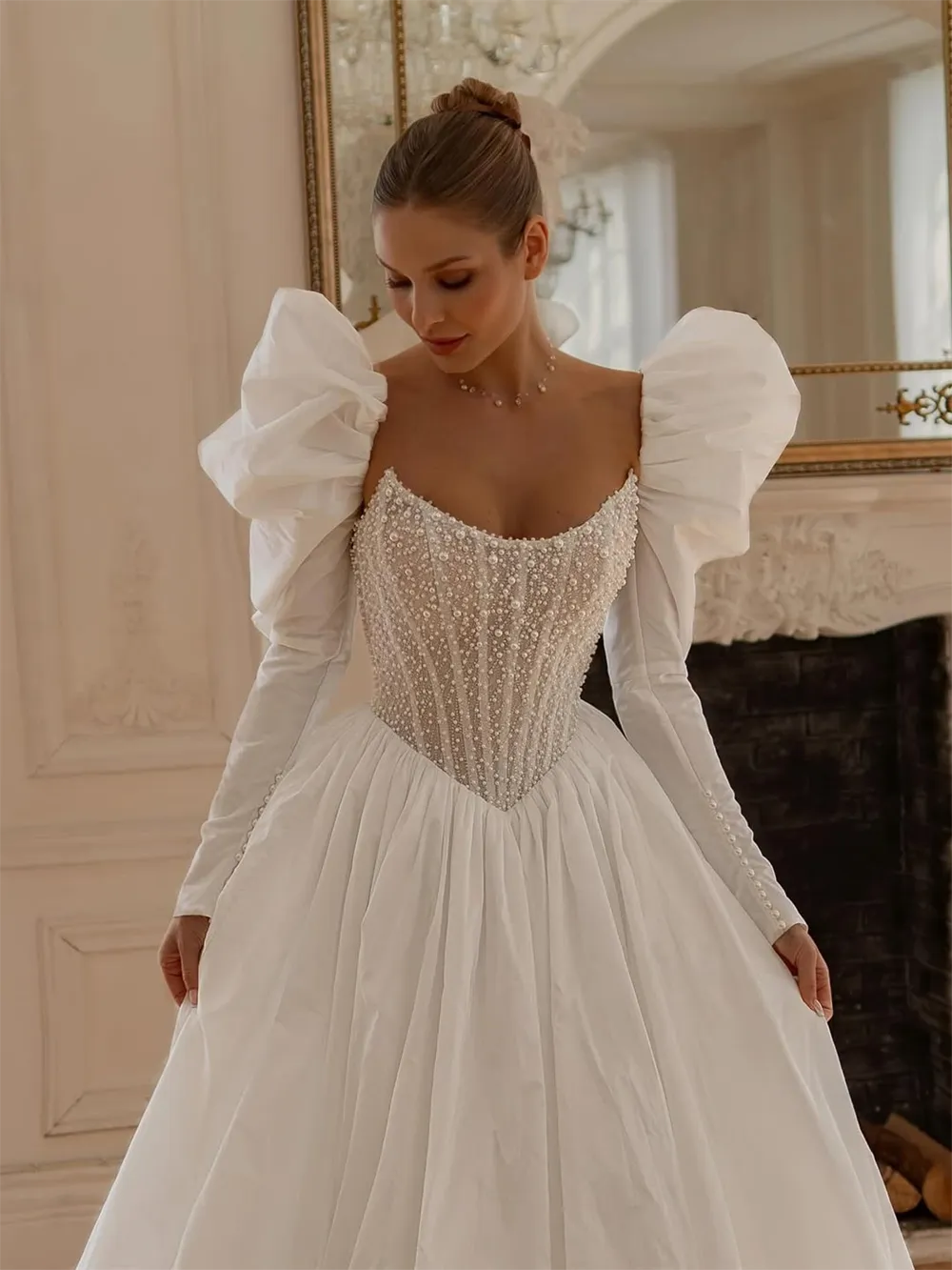Puff Sleeve Satin A Line Wedding Dress Beaded Bodice... From 104,5 | DHgate Puff Sleeve Satin A Line Wedding Dress Beaded Bodice... From 104,5 | DHgate
