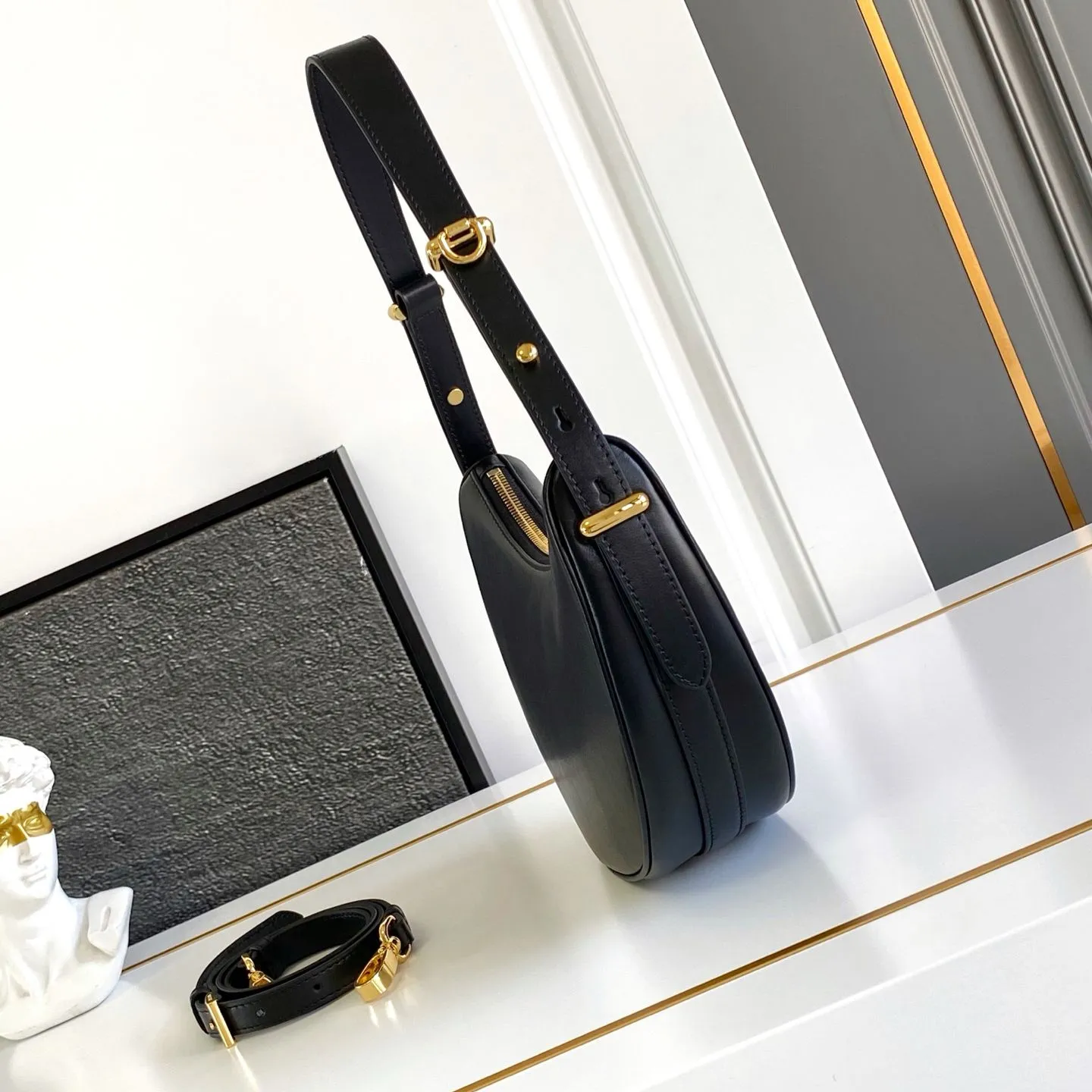 Crossbody bag small genuine leather PU half moon shape shoulder 