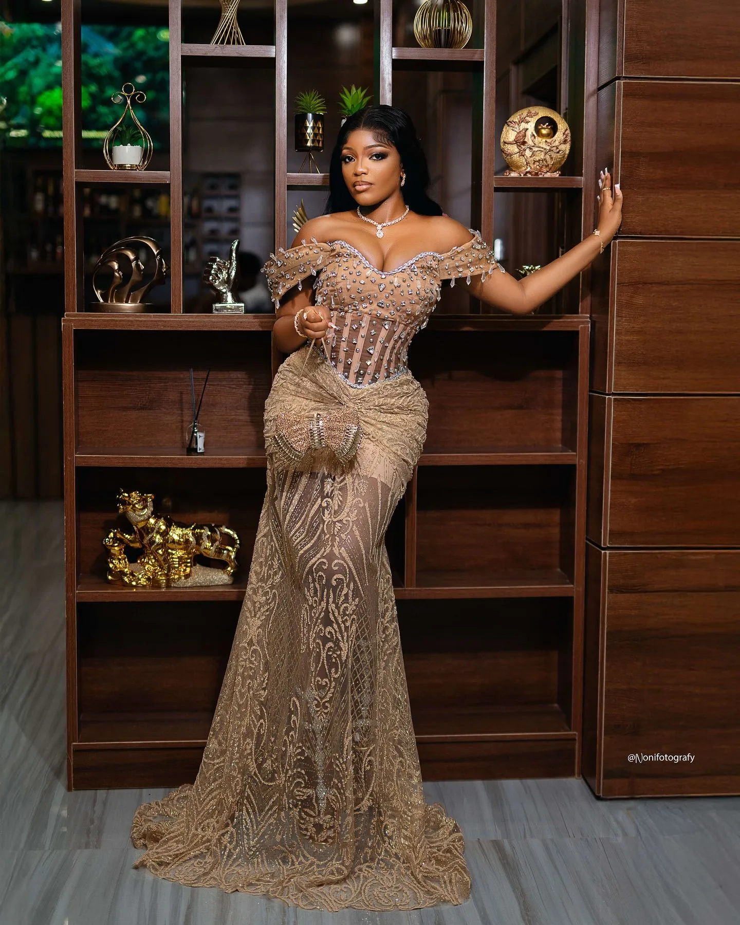 champagne prom dress black girl houseofzayer.com | Champagne Pearl Dress | Thanks Queen @kylahkaior for trusting me as your fashion designer! Til next time #prom #prom2023 # promdress