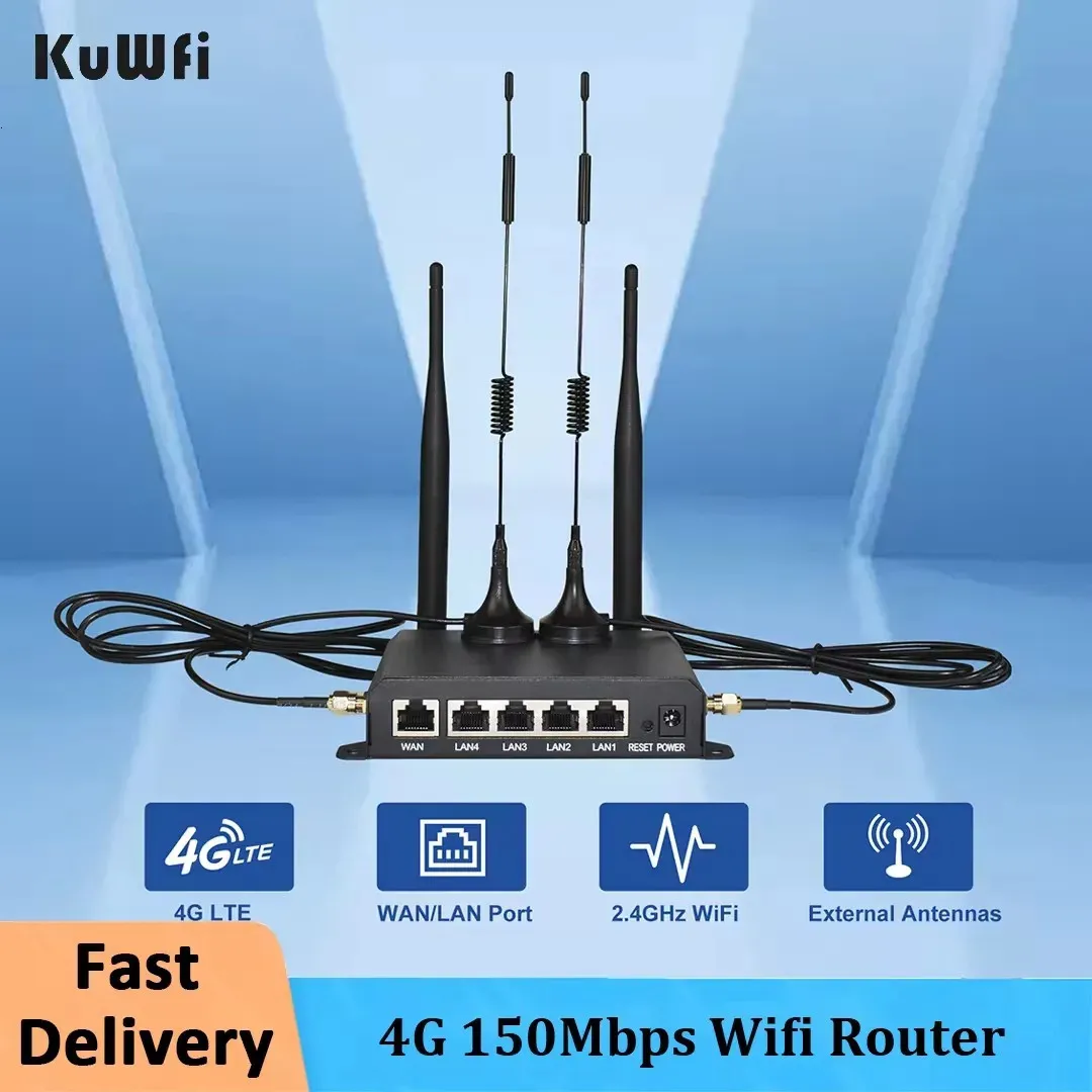 KuWFi 4G LTE WiFi Router 24G CAT4 300Mbps RJ45 Port Wall-Mounted with 4 ...