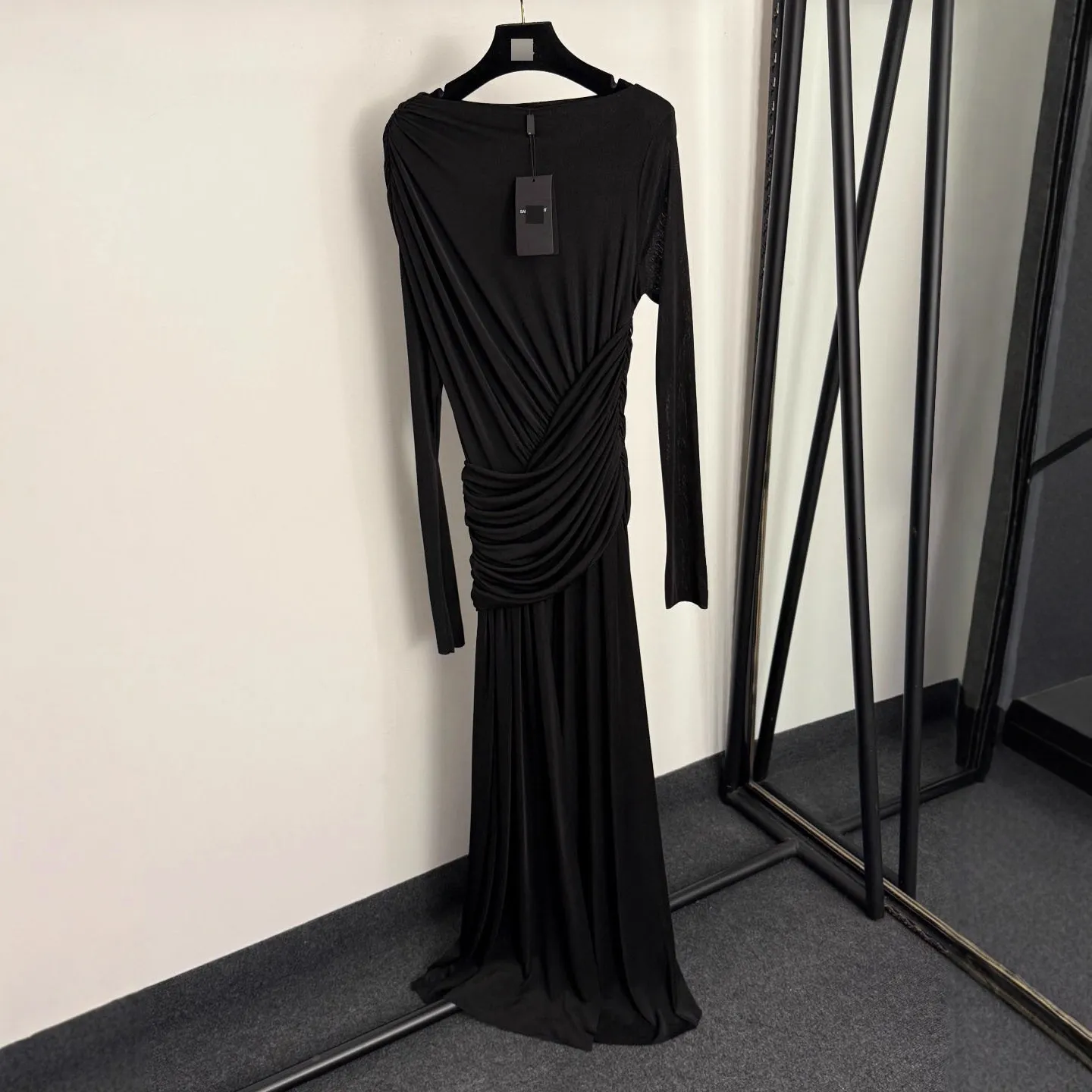 long sleeve cotton bodycon dress Anika Long Sleeve Bodycon Midi Dress  American Threads Young Women's Fashion Black / M