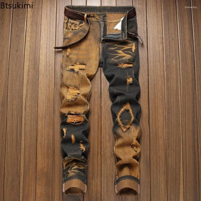 Men's Ripped Straight Leg Jeans with Zipper Fly Closure Mid Waist ...