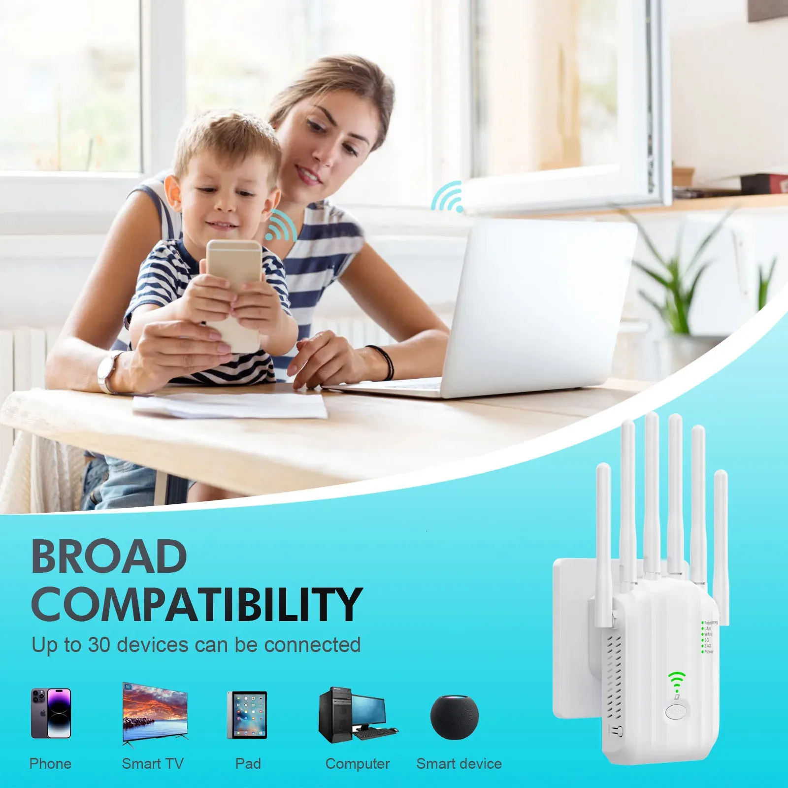 A1 Router 5ghz 5Ghz AC1200 WiFi Repeater Dual Band 867Mbps Wireless Extender with 8 ...